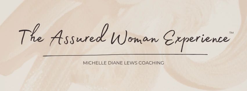 The Assured Woman Experience by Michelle Diane Lews Coaching logo on a soft beige background.
