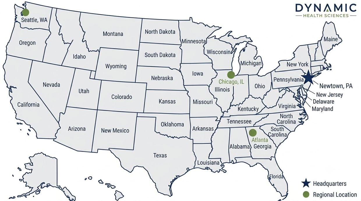 Map showing Dynamic Health Sciences locations in the USA.