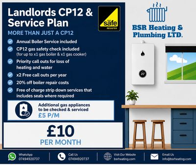 Infographic for BSR Heating &amp; Plumbing's Landlords CP12 &amp; Service Plan.