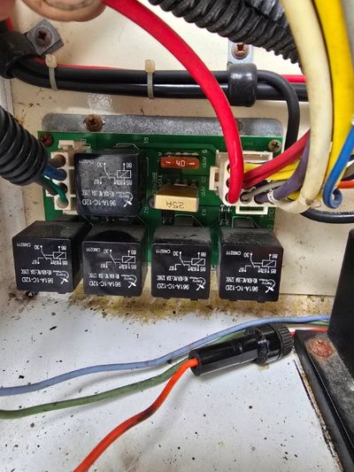  RV fuse and relay board showing wiring and blown fuse repair in North Florida