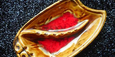 Vintage ashtray brown orange 1960s 1970s ceramic ashtray Made in USA. California Cigars Cigarettes  