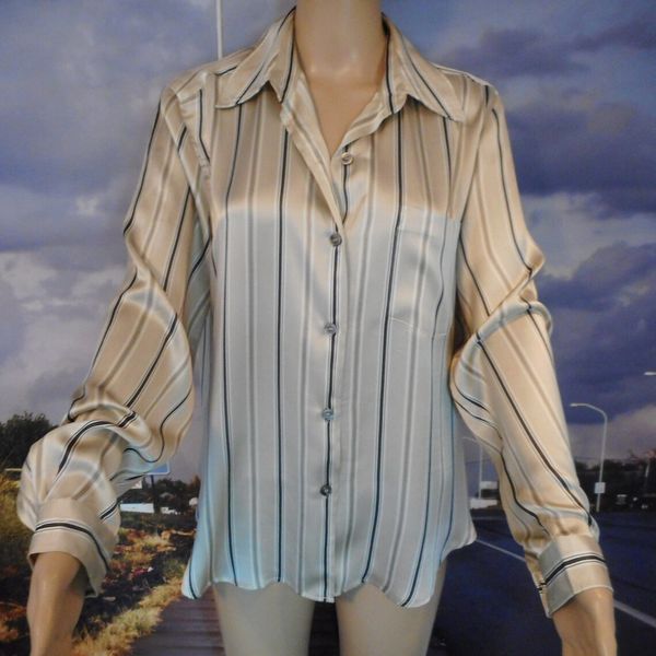 sexy striped silk all silk blouse for women - versatile top - evan picone blouse -sexy winter top