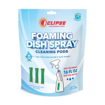 pouch that contains foaming dish spray cleaning pods to add water and make  foaming dish spray
