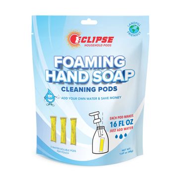 pouch that contains foaming hand soap cleaning pods to add water and make  foaming hand soap 