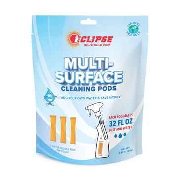pouch that contains multi surface cleaning pods to add water and make  multi surface cleaner 