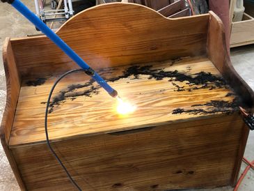 electro etched, wood, toy box, custom, electrocuted wood, 