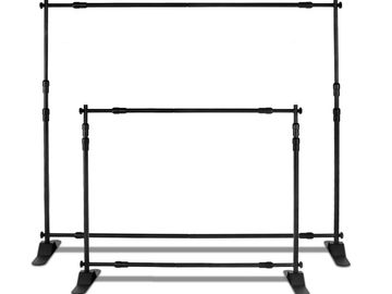Two adjustable black garment racks of different sizes with sturdy bases.