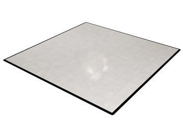 Glossy square tiled floor with white grout.