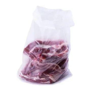 Raw meat pieces in a transparent plastic bag.