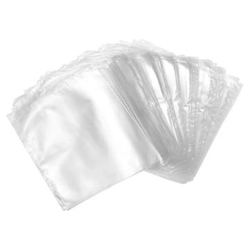 A stack of clear plastic bags arranged in a fan shape.