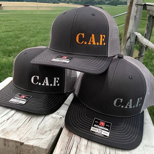 Orange, white, and gray embroidered CAF hat