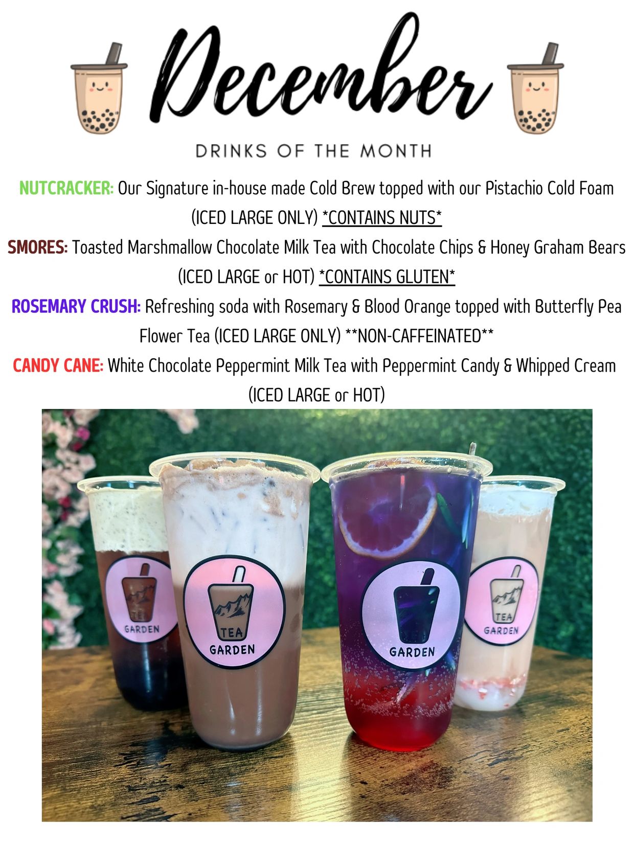 Tea Garden Bubble Tea, Menu