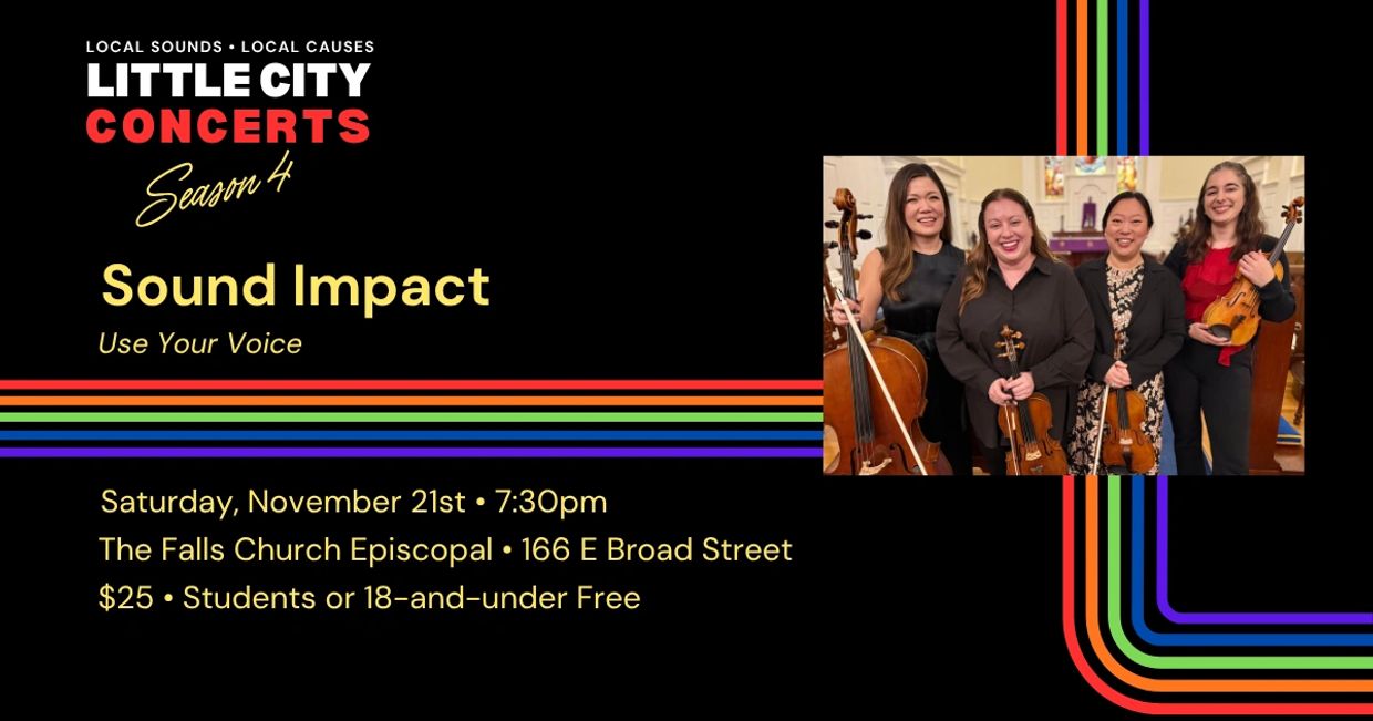 String quartet concert event poster for Little City Concerts Season 4.