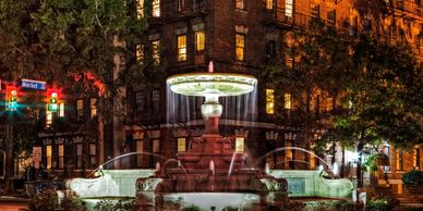 The Kenan Fountain at the corner of 5th and Market streets.  Wilmington, NC