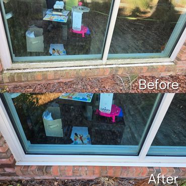 Before and after window cleaning showing a clear difference.