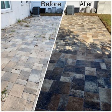 Patio before and after professional cleaning