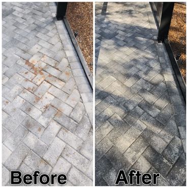 Before and after cleaned paver surface