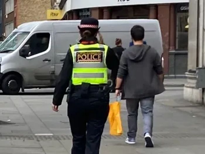 Picture of a police officer patrolling a busy High Street