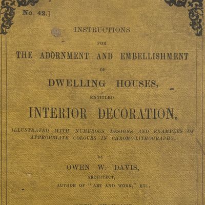 Cover page of a vintage book on interior decoration by Owen W. Davis.