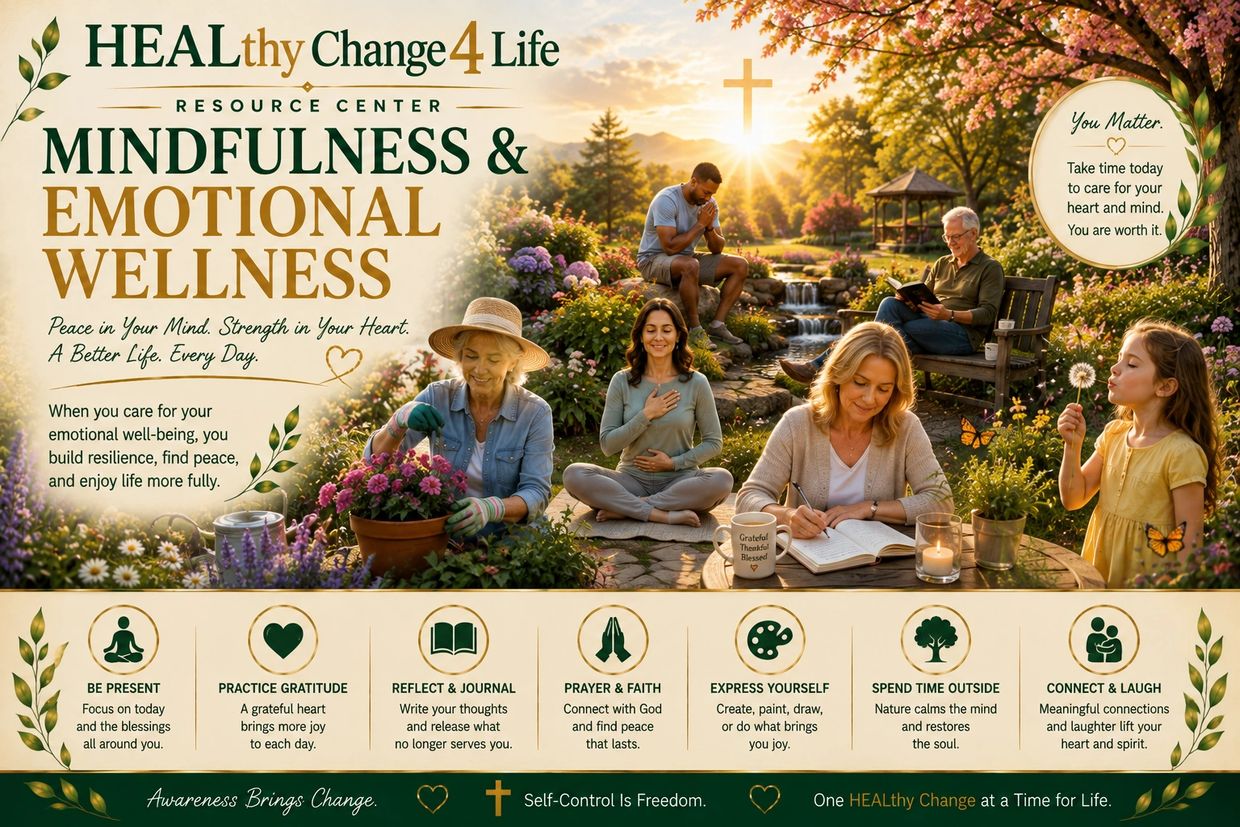 A diverse group practicing mindfulness and emotional wellness outdoors.
