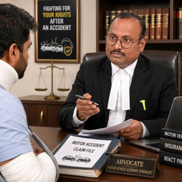 Advocate consulting a motor accident victim about MACT compensation claim