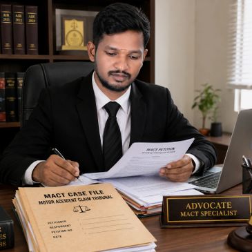 Advocate preparing MACT claim documents for motor accident compensation