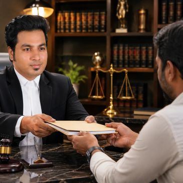 Advocate handing compensation documents to a motor accident client
