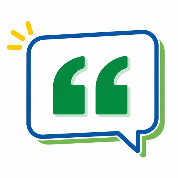 Quotation mark symbol inside a speech bubble.