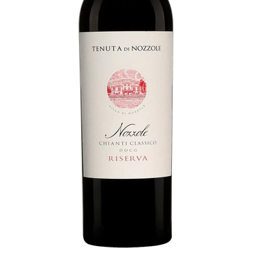 Bottle of Nozzole Chianti Classico Riserva wine with a white label.