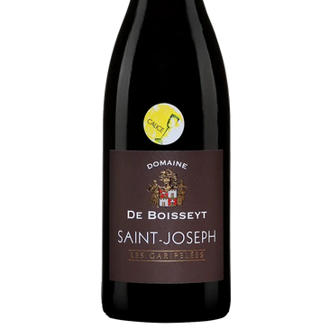 Bottle of Domaine De Boisseyt Saint-Joseph red wine with a dark label.
