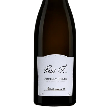 A bottle of Petit F Pouilly Fumé white wine with a clean label.