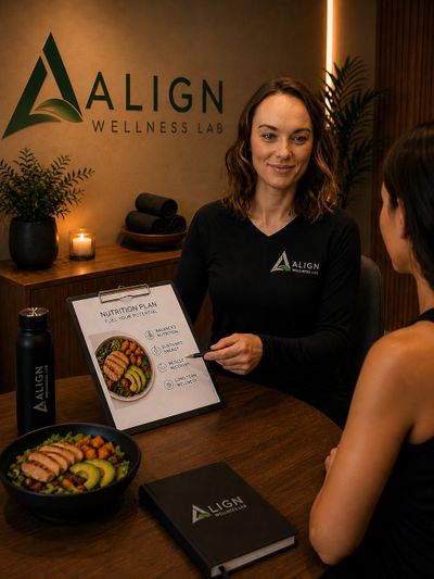Nutrition consultation at Align Wellness Lab with a focus on balanced nutrition and wellness.