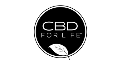 Logo with 'CBD FOR LIFE' text and a leaf graphic inside a circle.
