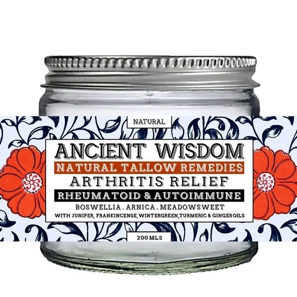Jar of Ancient Wisdom natural tallow remedies for arthritis relief.