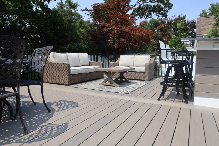 Custom wood deck built by The Deck and Patio Company at a Long Island home