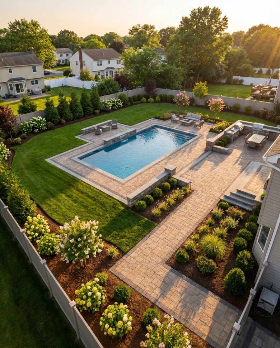 Pool and stone patio project under design on Long Island