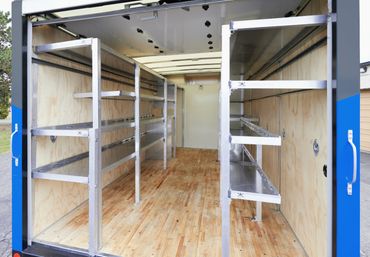 Boxed truck storage solutions for HVAC equipment and tools.