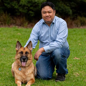 Dr Simon Lee with a dog