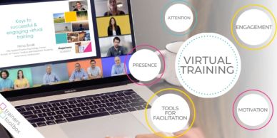 Virtual training session on a laptop emphasizing engagement and motivation.