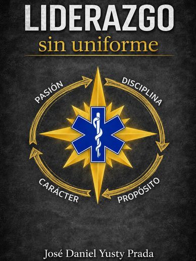 Cover of a book titled 'Liderazgo sin uniforme' with a medical symbol and leadership qualities.