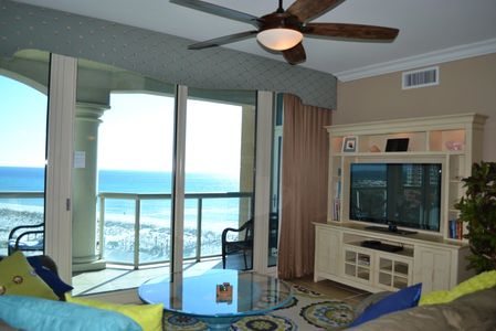 Living Room overlooks Gulf of Mexico.  Balcony faces southeast
