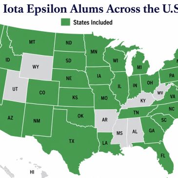 Map of U.S. states with Iota Epsilon alumni included.