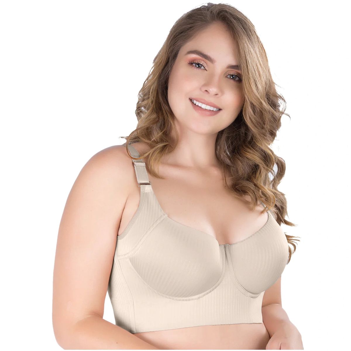 UPLADY 8542 EXTRA FIRM CONTROL FULL CUP BRA WITH SIDE SUPPORT (Size:  38B/XL, Color: Beige)