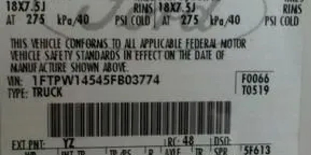 Ford Replacement VIN Sticker