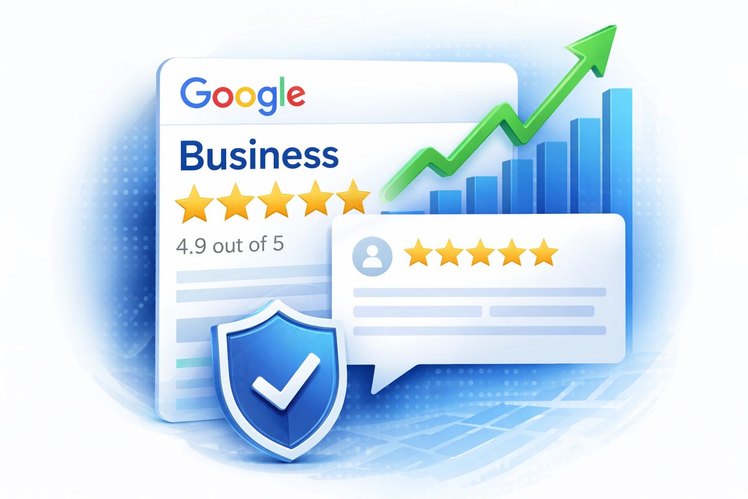 Google business reviews and reputation management with five-star ratings