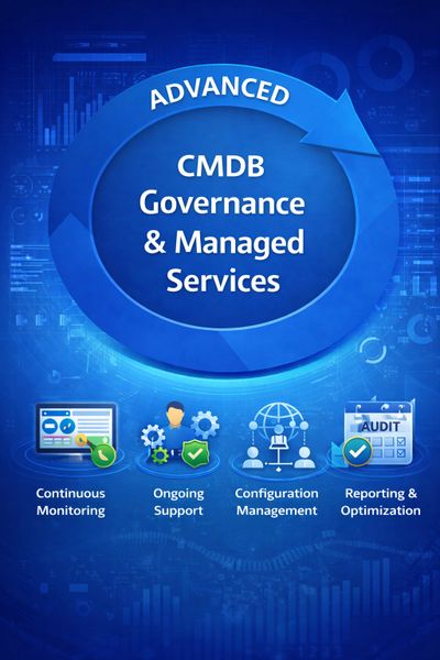 Diagram showing advanced CMDB governance and managed services.