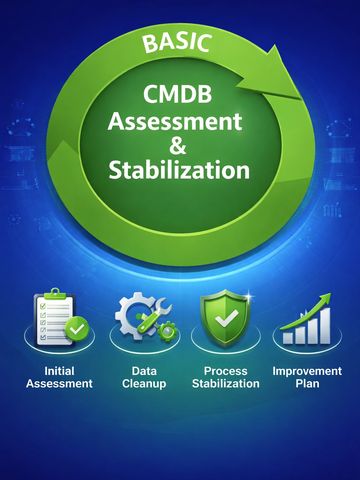 Diagram illustrating basic CMDB assessment and stabilization process steps.