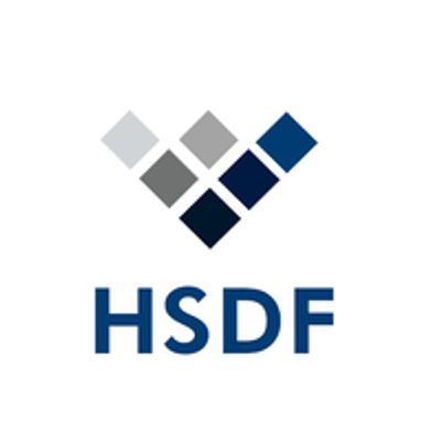 Logo with diamond shapes and HSDF text.