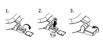 Close-up of hinge on assembly instructions for Kentwood wood seats 11101 and 12101.