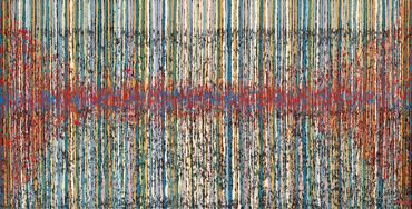 Abstract artwork with vertical and horizontal colorful lines.
